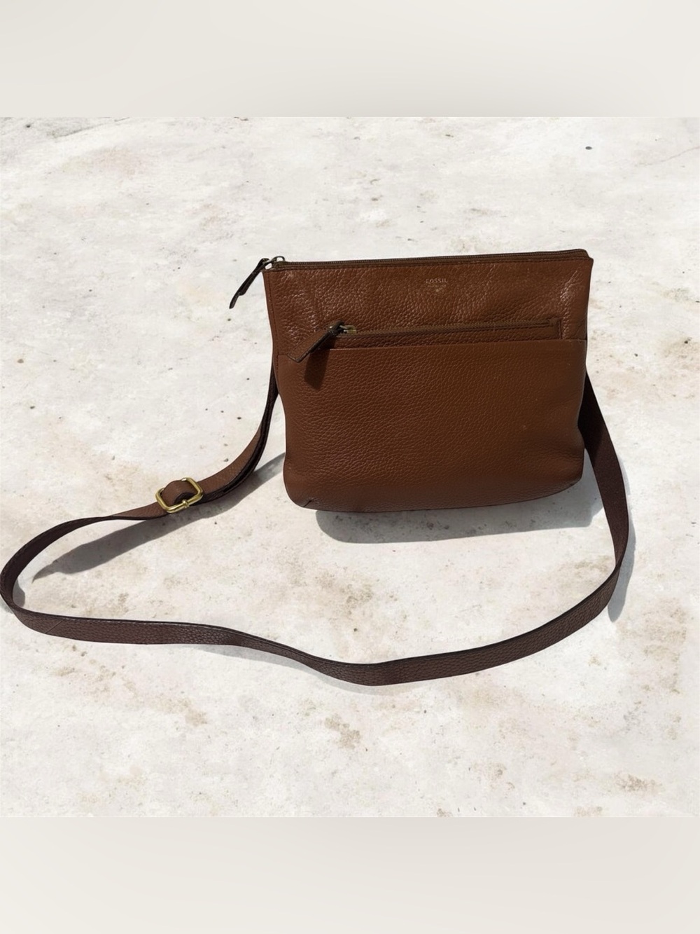 Fossil Chestnut Pebbled Leather Crossbody